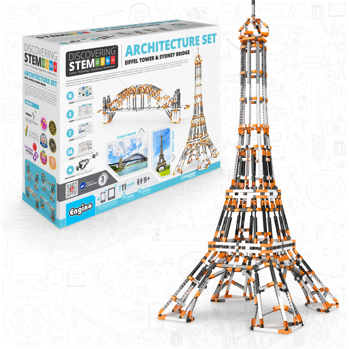 Engino Discovering STEM Architecture Set – Build the Eiffel Tower & Sydney Bridge: Engineering Toys for Kids Ages 9+ (11 Models to Build)