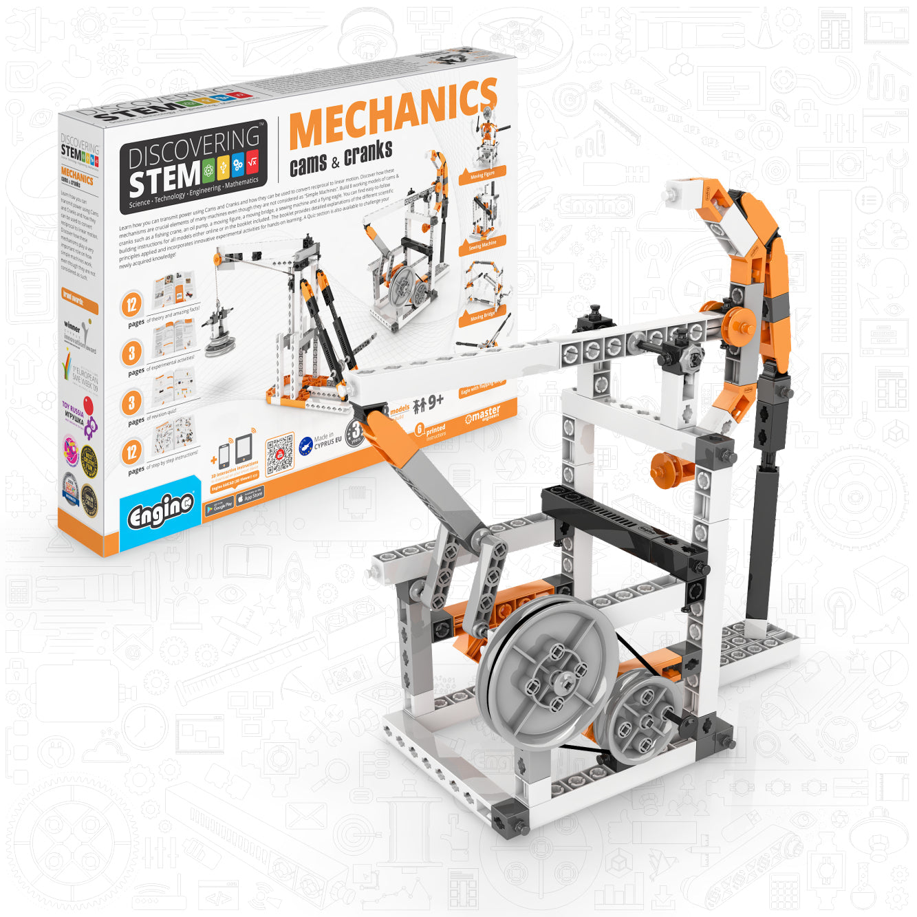Engino Discovering STEM Mechanics Set – Cams & Cranks Toys for Kids Ages 9+ (8 Models to Build)