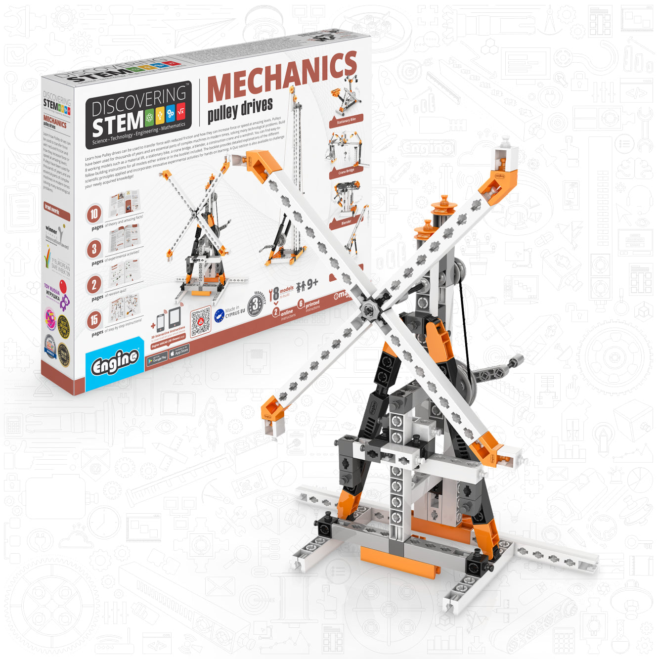 Engino Discovering STEM Mechanics Pulley Drives Set – Construction Toys for Kids  Ages 9+ (8 Models to Build)