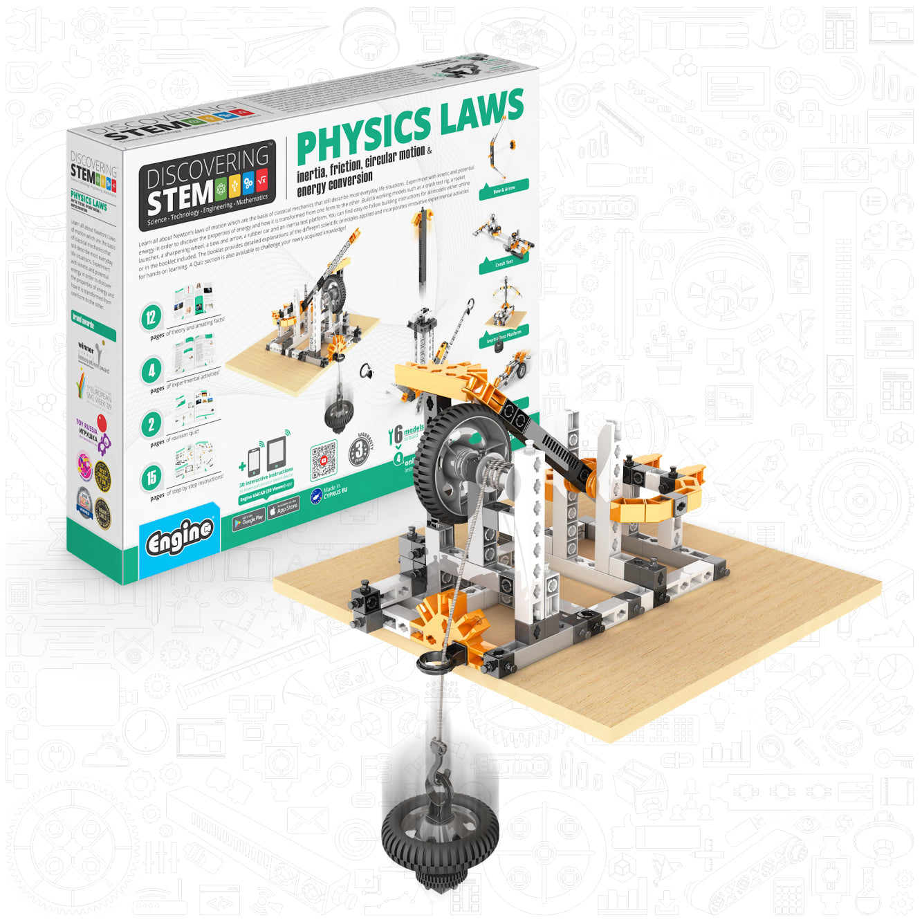 Engino Discovering STEM Physics Laws Set – Learning Inertia, Friction, Circular Motion & Energy Conservation Toys for Kids Ages 9+ (6 Models to Build)