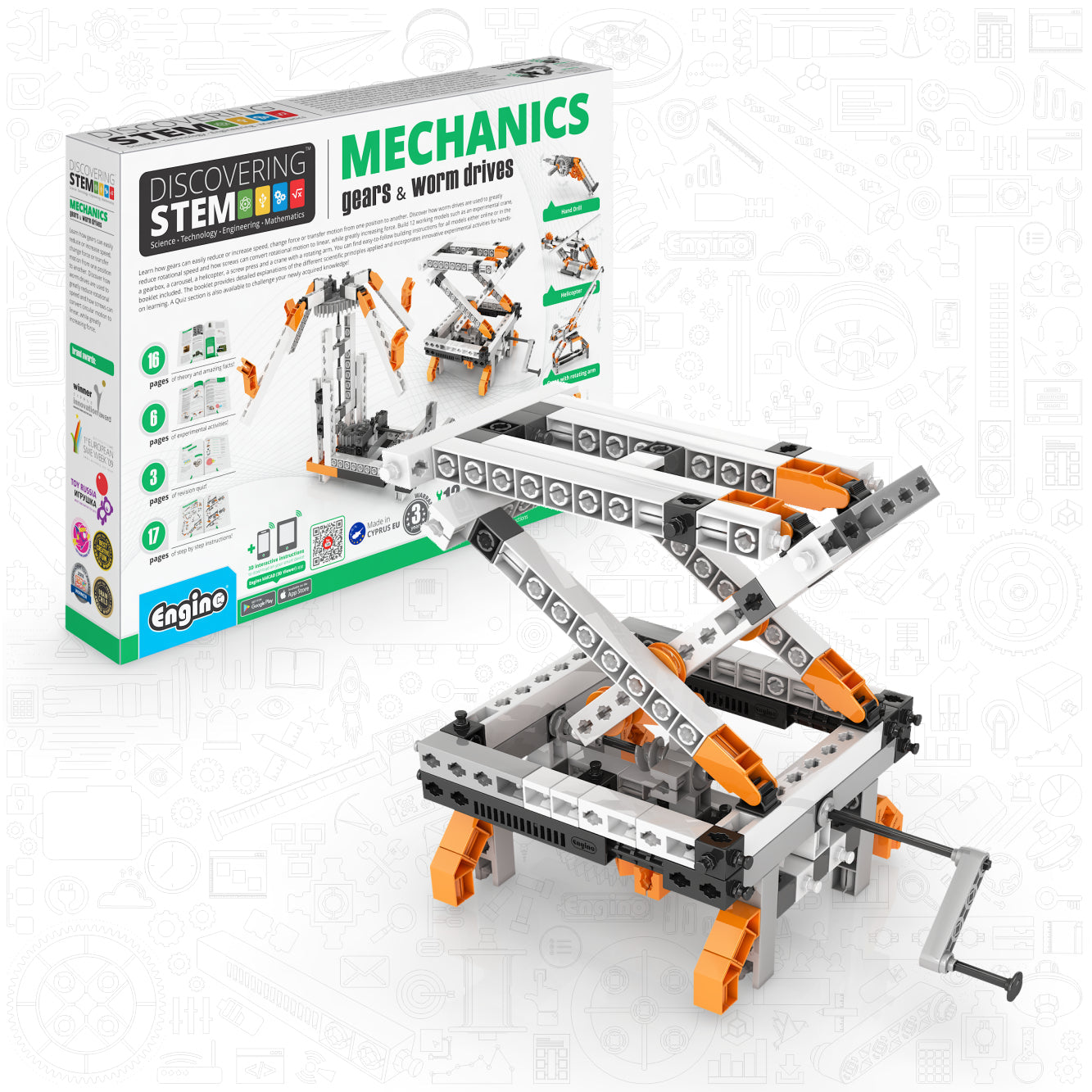 Engino Discovering STEM Mechanics Set – Gears & Worm: Engineering Toys for Kids Ages 9+ (12 Models to Build)