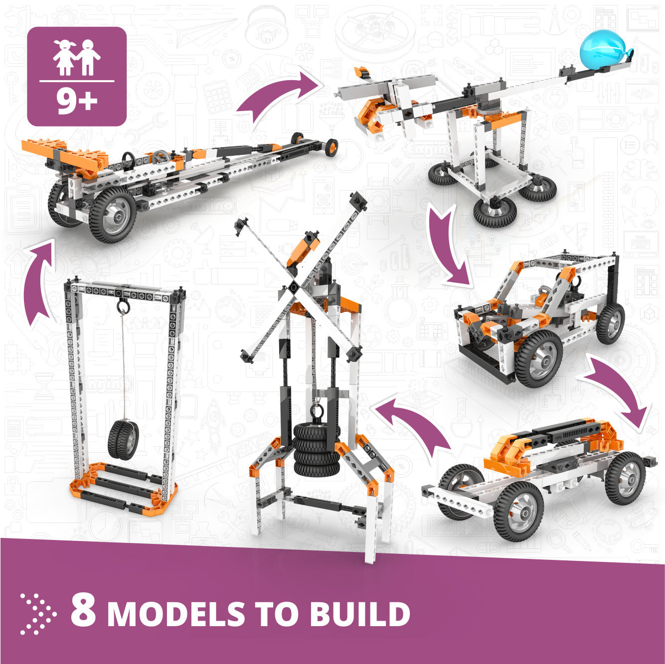 Engino Discovering STEM Newton’s Laws of Inertia, Kinetic & Potential Energy Set – Building Toys for Kids Ages 9+ (8 Models to Build)