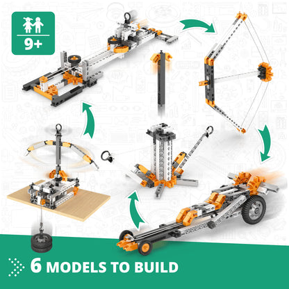 Engino Discovering STEM Physics Laws Set – Learning Inertia, Friction, Circular Motion & Energy Conservation Toys for Kids Ages 9+ (6 Models to Build)