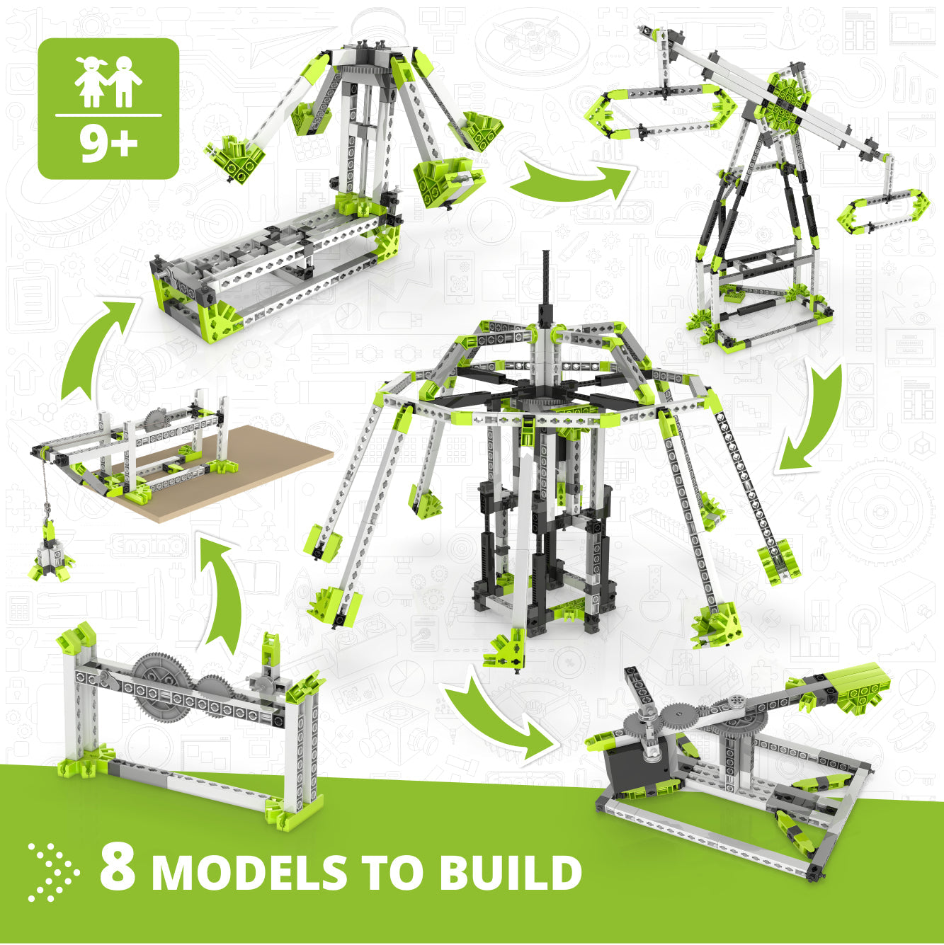 Engino Discovering STEM Amusement Park Set – Build the London Eye, Merry-Go-Round & More: STEM Toys for Kids Ages 9+ (8 Models to Build)