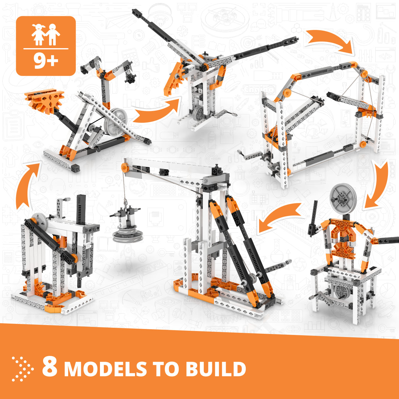 Engino Discovering STEM Mechanics Set – Cams & Cranks Toys for Kids Ages 9+ (8 Models to Build)