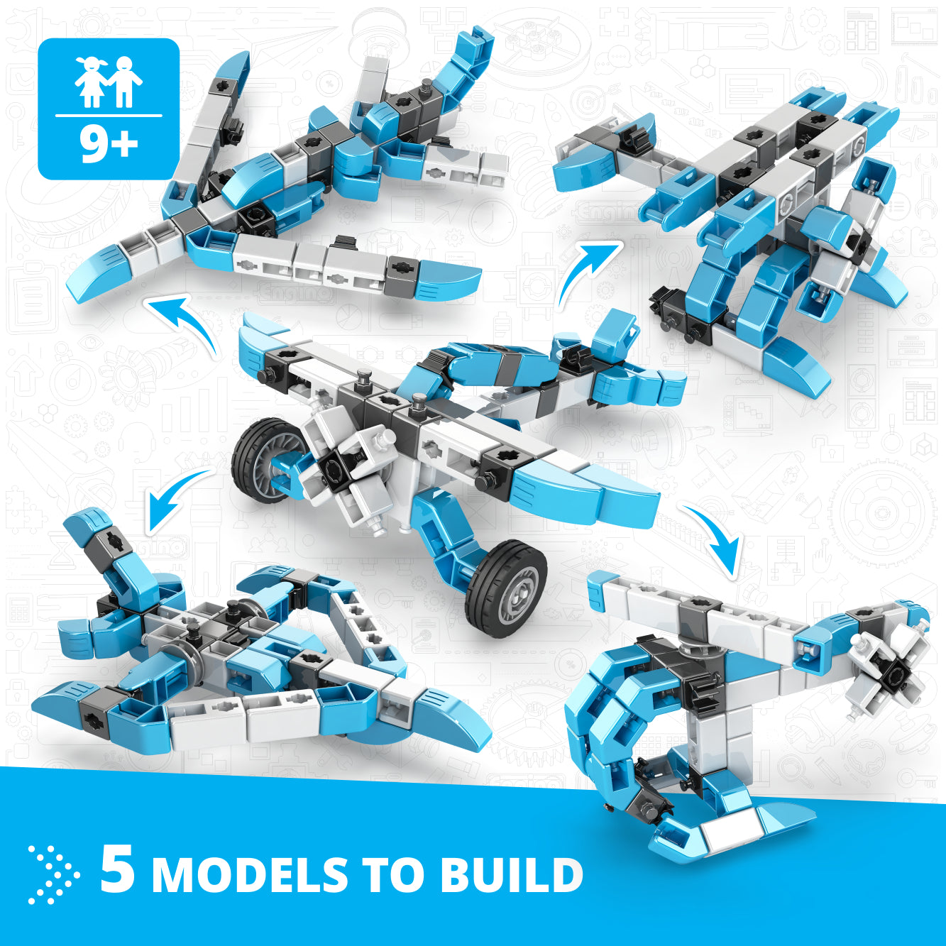 Engino Inventor Mechanics- Acrobatic Plane: Educational Engineering Toys for Kids Ages 9+ (5 Models to Build)