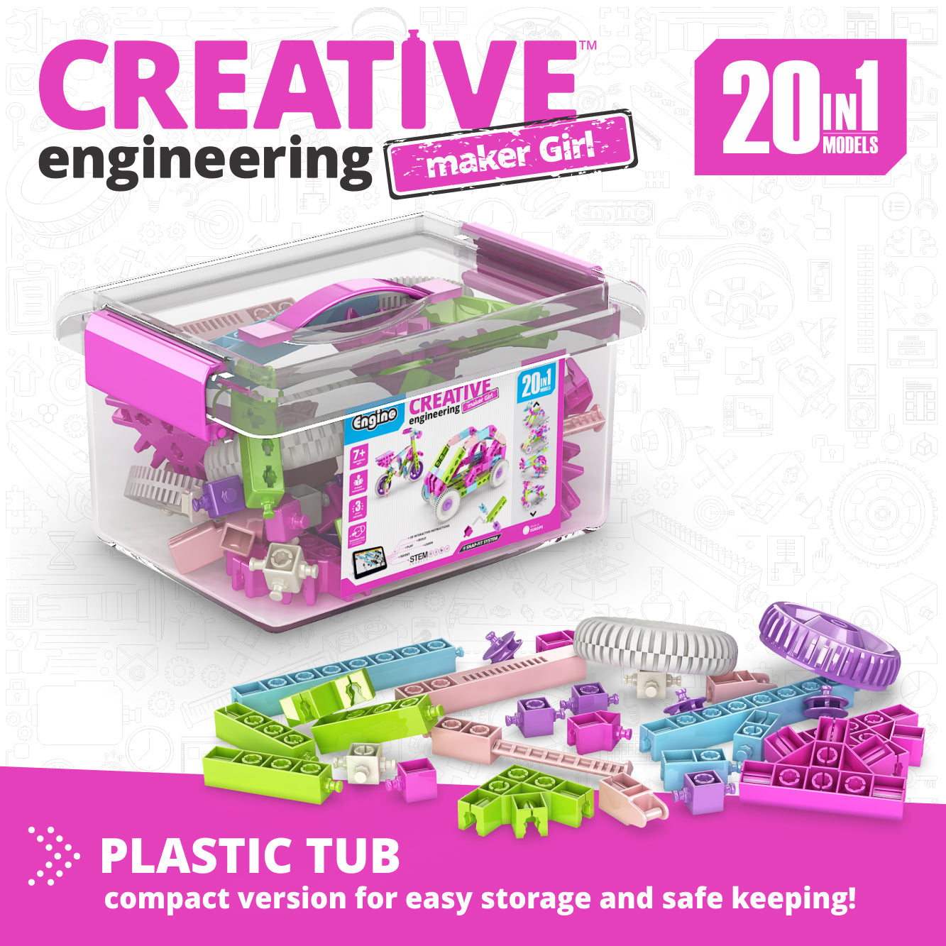 Engino Creative Engineering Maker Girl Set – Engineering Toys for Girls Ages 7+ (20 Models to Build)