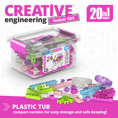 Engino Creative Engineering Maker Girl Set – Engineering Toys for Girls Ages 7+ (20 Models to Build)