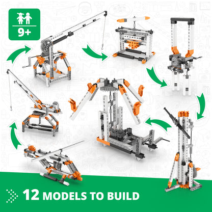 Engino Discovering STEM Mechanics Set – Gears & Worm: Engineering Toys for Kids Ages 9+ (12 Models to Build)