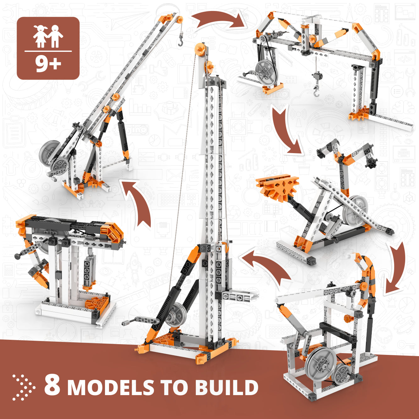 Engino Discovering STEM Mechanics Pulley Drives Set – Construction Toys for Kids  Ages 9+ (8 Models to Build)