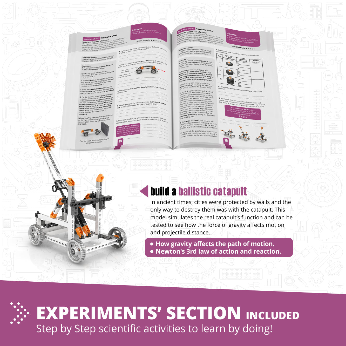 Engino Discovering STEM Newton’s Laws of Inertia, Kinetic & Potential Energy Set – Building Toys for Kids Ages 9+ (8 Models to Build)
