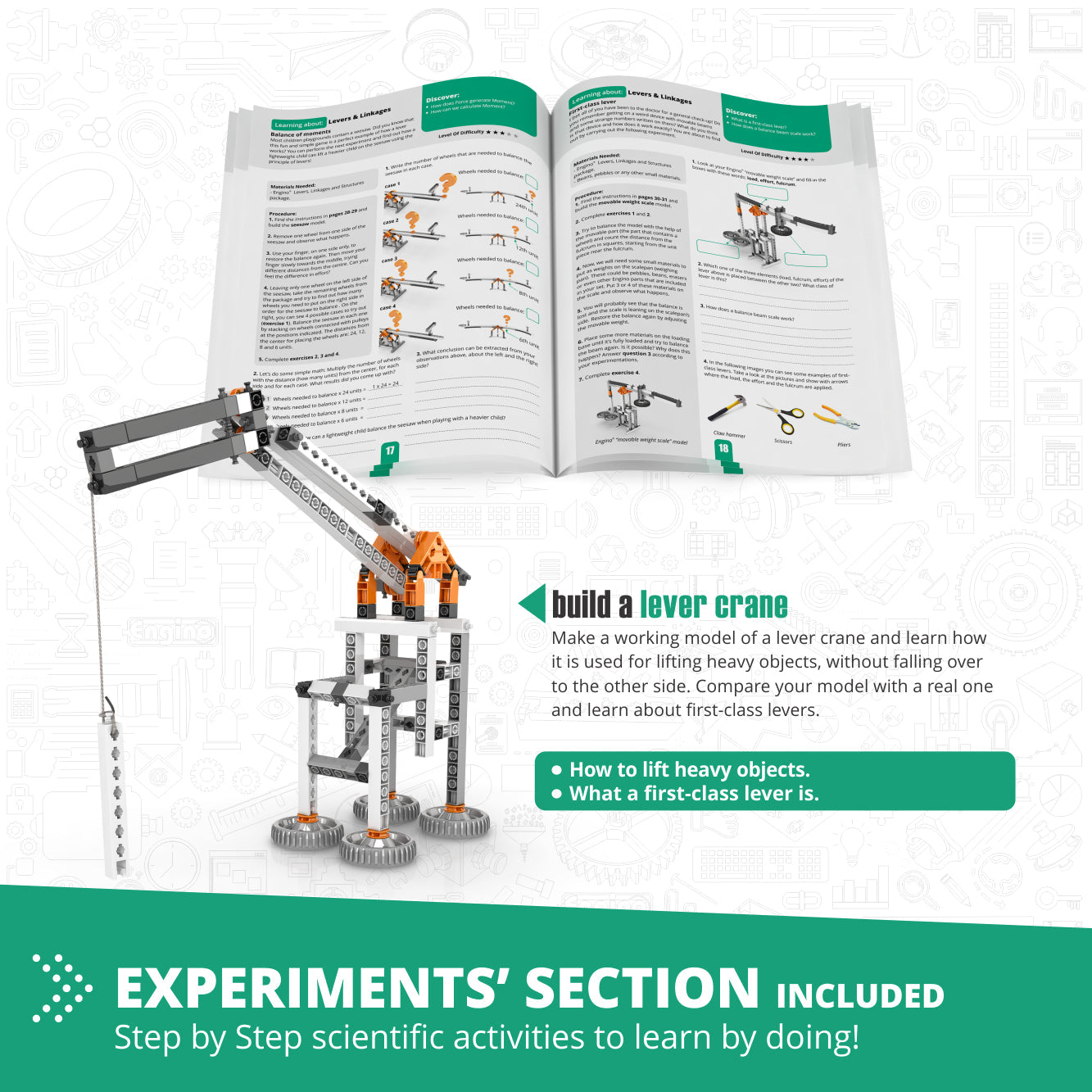 Σετ Μηχανικής Engino Discovering STEM – Μοχλόι, ​​Σύνδεσμοι &amp; Δομές: Παιχνίδια Κατασκευής για Παιδιά Ηλικίας 9+ (16 Μοντέλα για Κατασκευή)