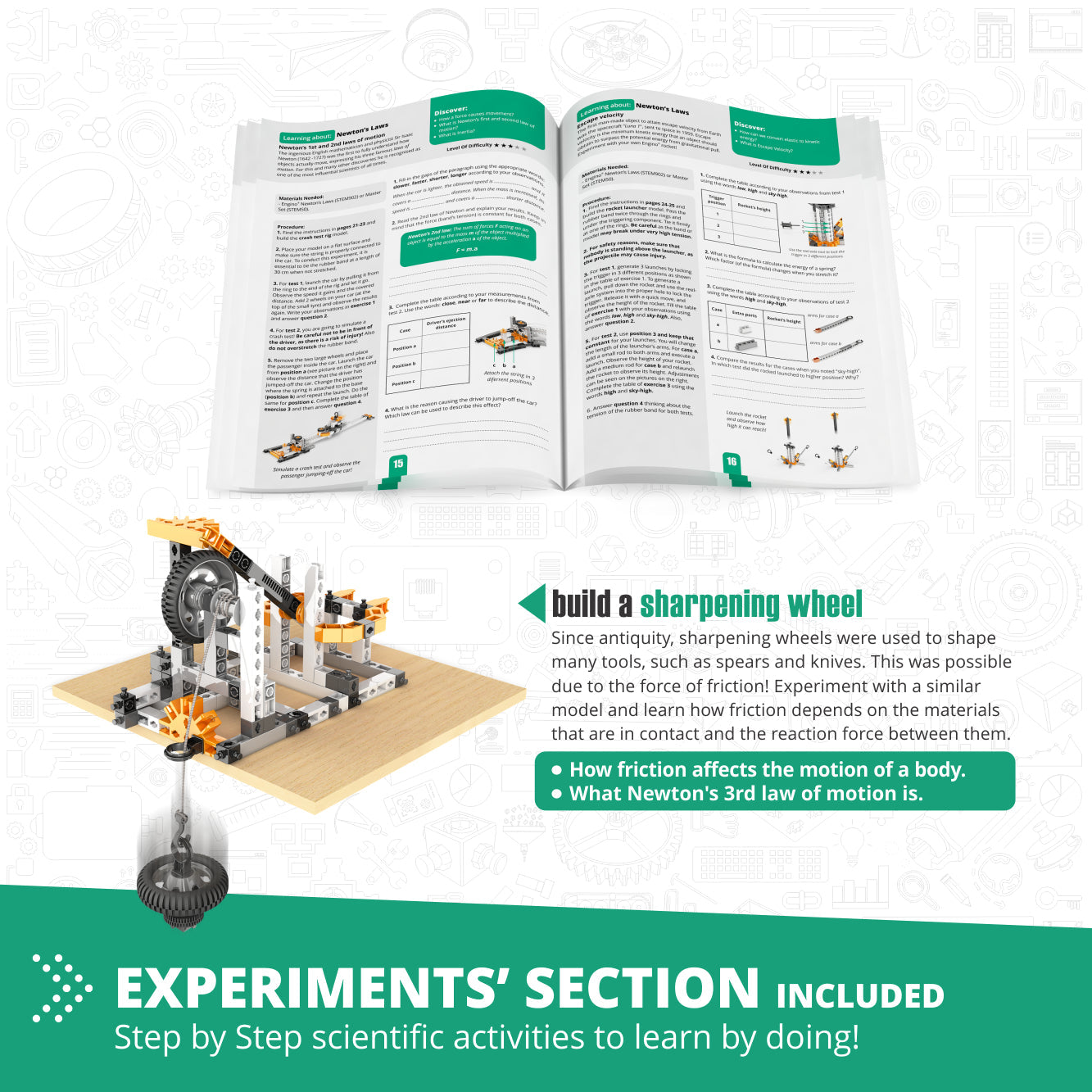 Engino Discovering STEM Physics Laws Set – Learning Inertia, Friction, Circular Motion & Energy Conservation Toys for Kids Ages 9+ (6 Models to Build)