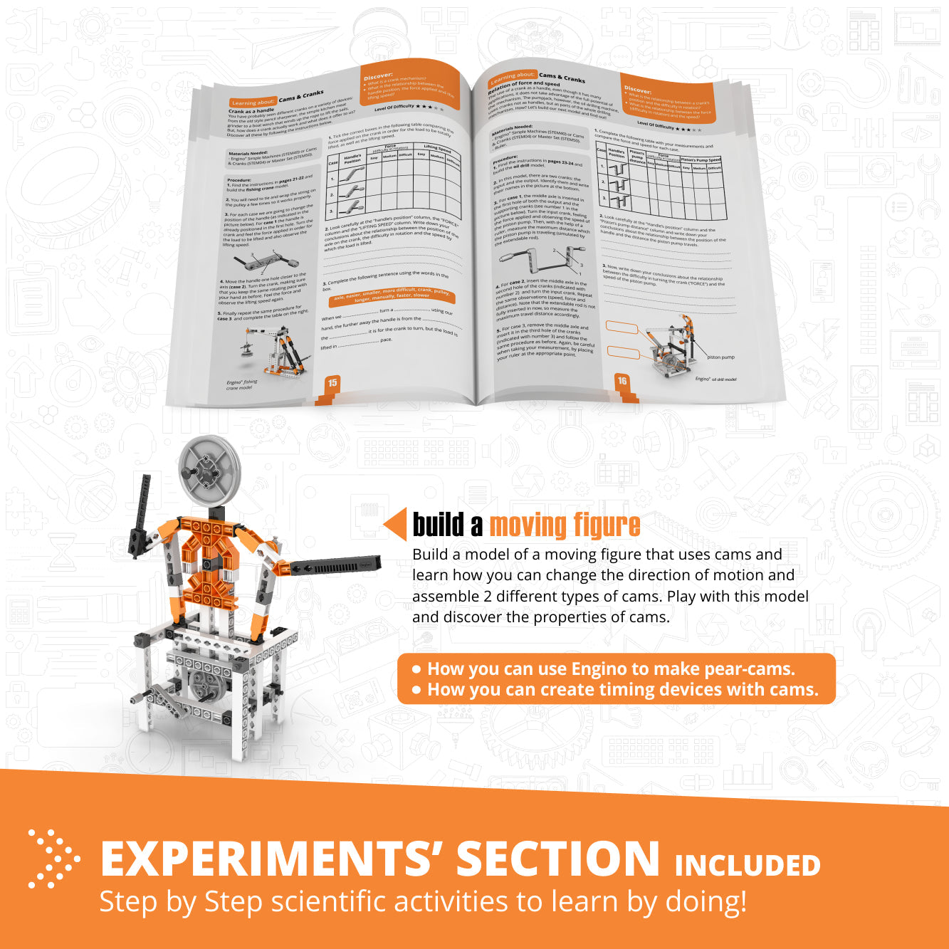Engino Discovering STEM Mechanics Set – Cams & Cranks Toys for Kids Ages 9+ (8 Models to Build)