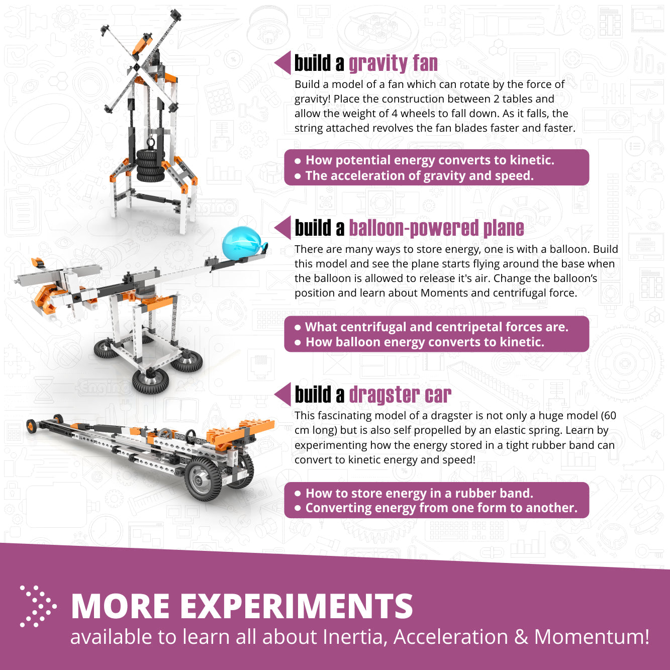 Engino Discovering STEM Newton’s Laws of Inertia, Kinetic & Potential Energy Set – Building Toys for Kids Ages 9+ (8 Models to Build)