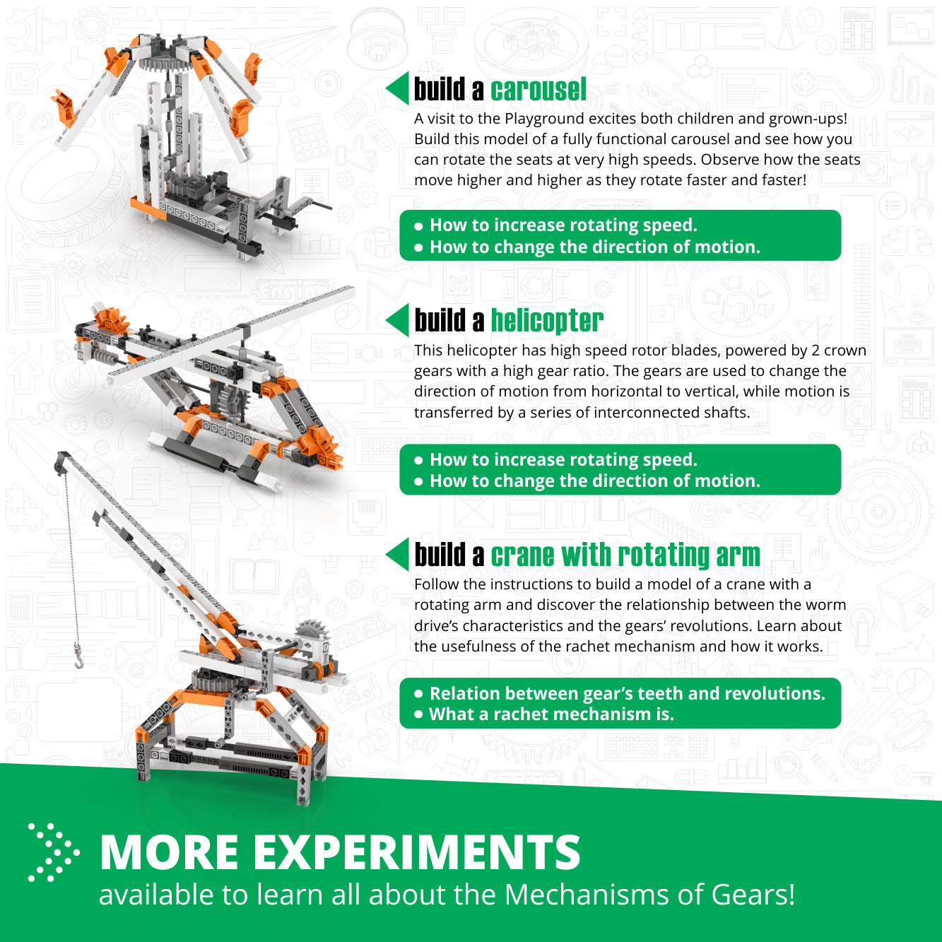 Engino Discovering STEM Mechanics Set – Gears & Worm: Engineering Toys for Kids Ages 9+ (12 Models to Build)
