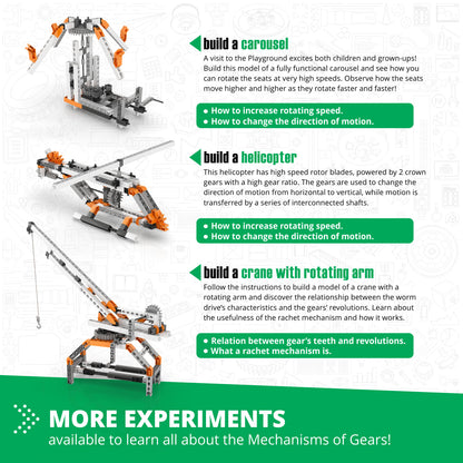 Engino Discovering STEM Mechanics Set – Gears & Worm: Engineering Toys for Kids Ages 9+ (12 Models to Build)