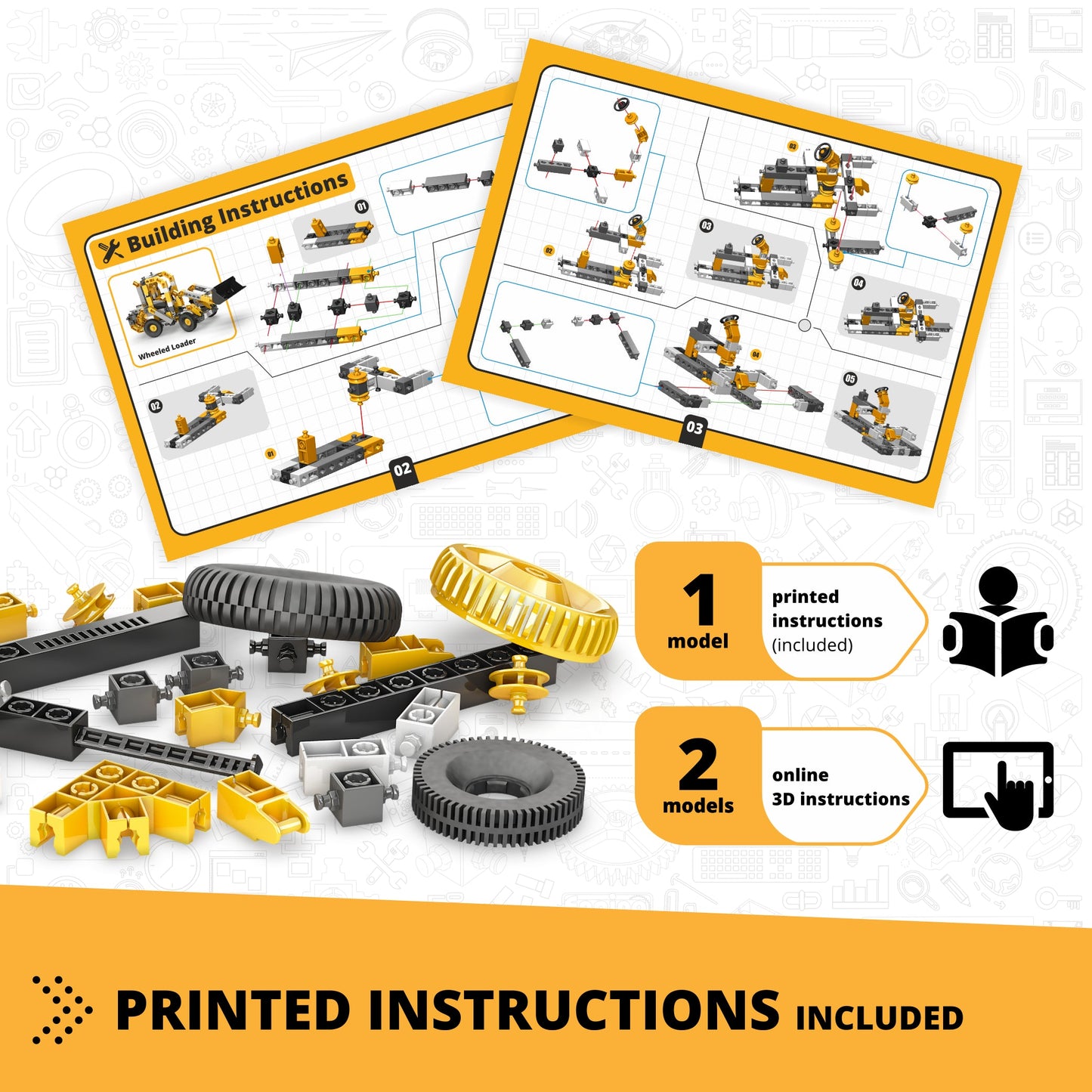 Engino Creative Builder Wheeled Loader Machinery Set: Educational Engineering Toys for Kids Ages 6+ (3 Models to Build)
