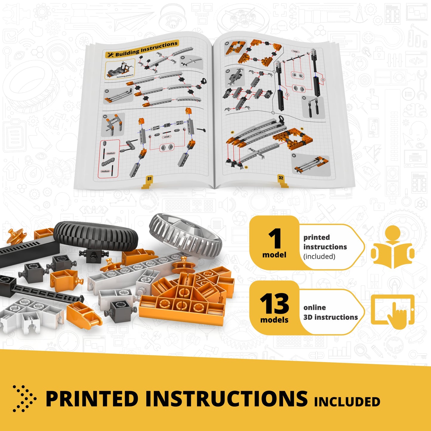 Engino Discovering STEM Mechanics: Wheels, Axles & Inclined Planes Set – Construction Toys for Kids Ages 9+ (14 Models to Build)