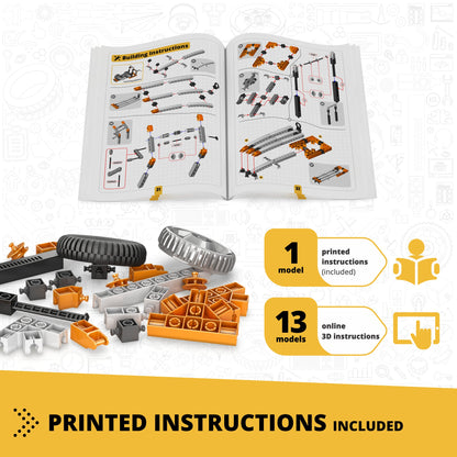 Engino Discovering STEM Mechanics: Wheels, Axles & Inclined Planes Set – Construction Toys for Kids Ages 9+ (14 Models to Build)