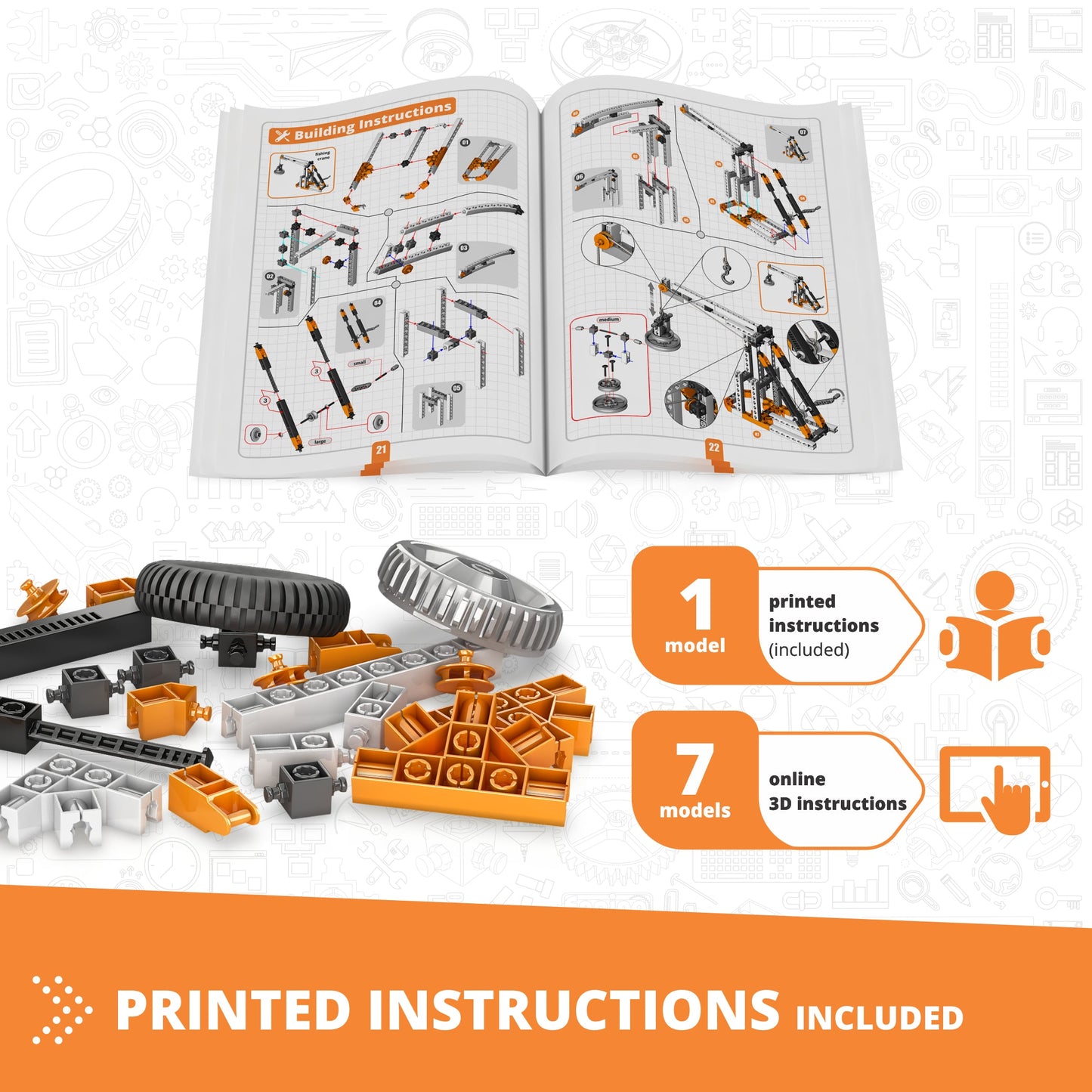 Engino Discovering STEM Mechanics Set – Cams & Cranks Toys for Kids Ages 9+ (8 Models to Build)