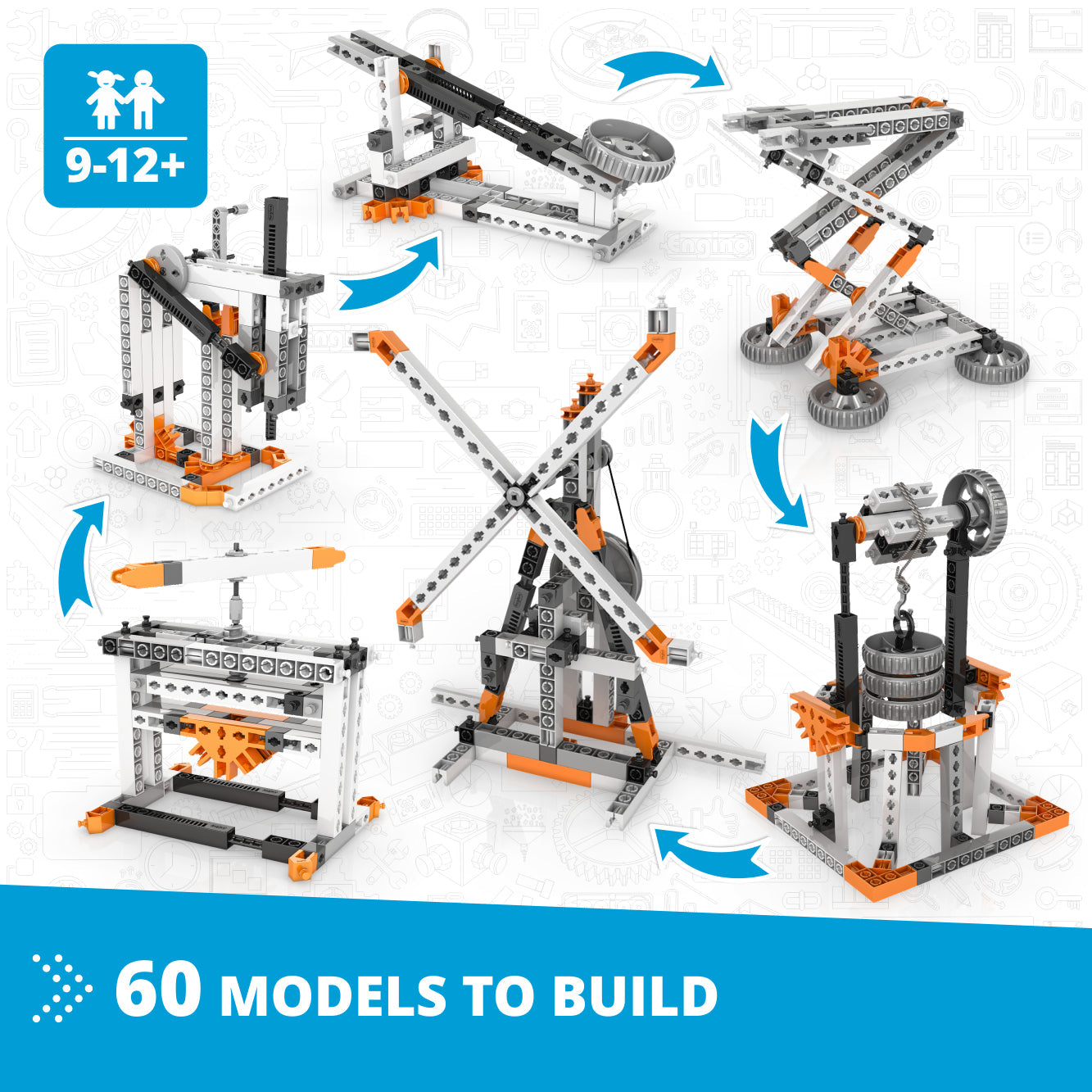 STEM SIMPLE MACHINES SET (in carton box, including the subjects of Levers & Linkages, Wheels & Axles, Pulleys, Cams & Cranks, Gears & Worm Drives)