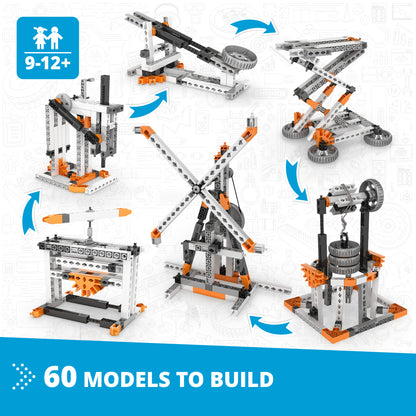 STEM SIMPLE MACHINES SET (in carton box, including the subjects of Levers & Linkages, Wheels & Axles, Pulleys, Cams & Cranks, Gears & Worm Drives)